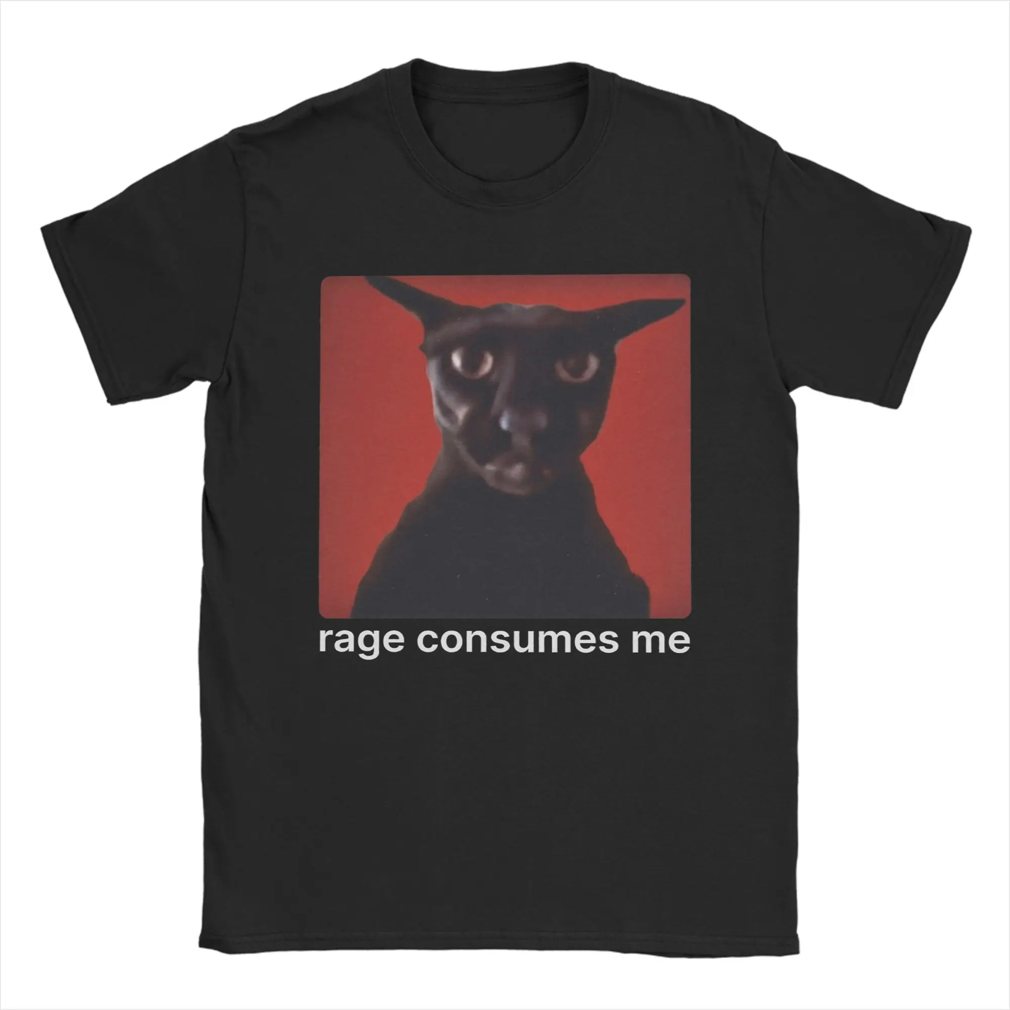 Vintage Rage Consumes Me Evil Larry Cat Meme T-Shirts for Men 100% Cotton T Shirt  Short Sleeve Tee Shirt Summer Clothing