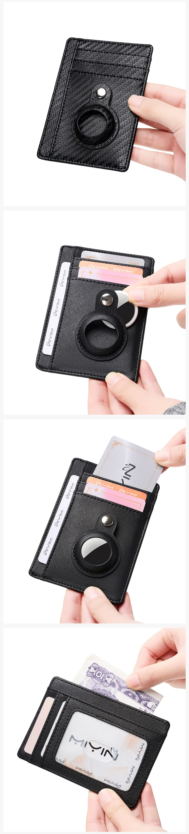 RFID-blockierende Kreditkarten-Geldbörse, ultradünn, einfaches Apple Airtag-Gehäuse, Ausweishalter, Herren und Damen, Karbonfaser-Tracker-Geldbörse – Detail 6