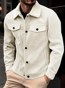 Men's Corduroy Jacket Fashion Casual Solid Color Versatile Top Outerwear for All Occasions 1