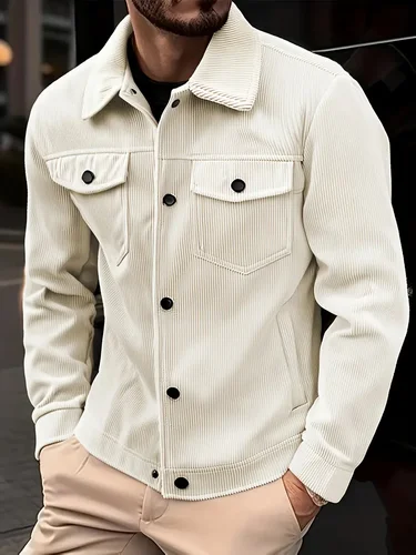 Chaqueta de pana para hombre Moda Casual Color sólido Ropa de abrigo superior versátil para todas las ocasiones