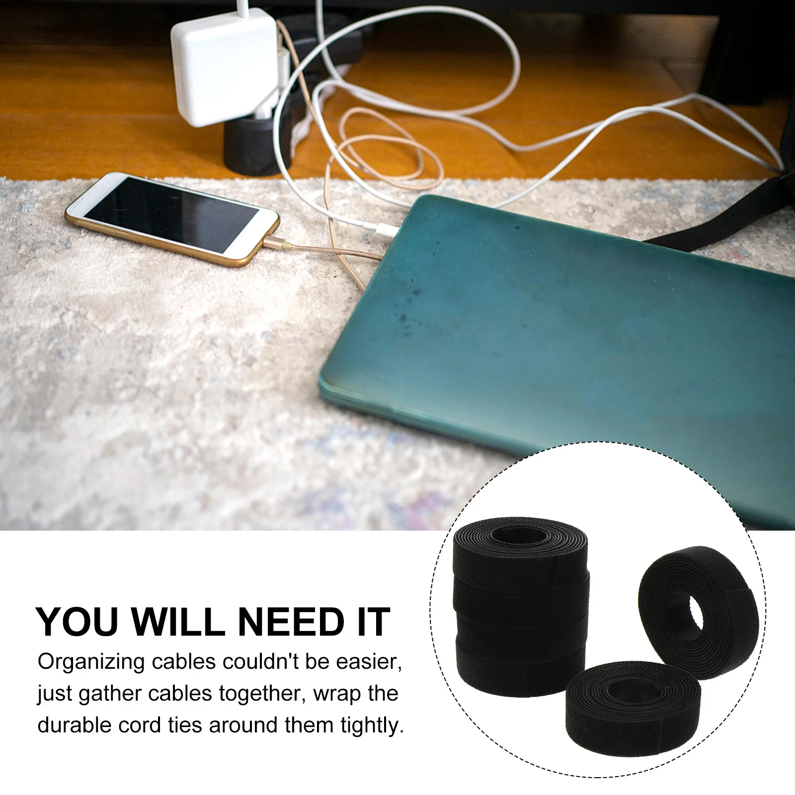 

6 Rolls Power Cable Straps Hook and Loop Reusable Cable Ties for Organizing Speaker Microphone Computer Wires Cord Organizer