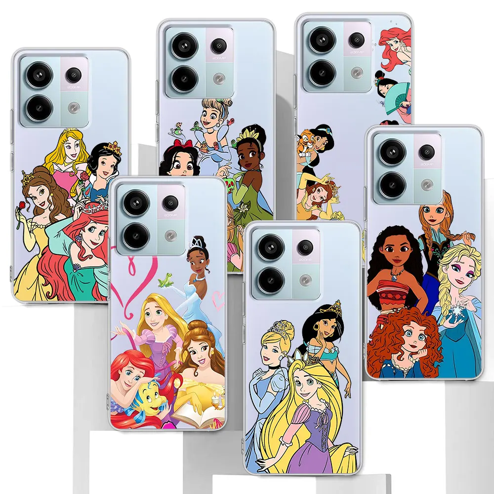 Beauty Disney Princess Case for Xiaomi Redmi Note 13 10 10S 9 11E 12 11 Pro Plus 11S 12S 11T 8 9S Transparent TPU Phone Cover