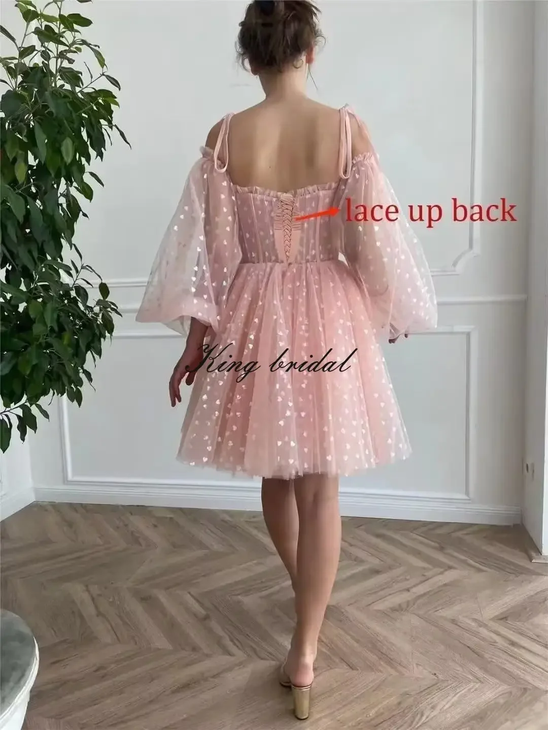 ชุดเดรสโฮมคัมมิ่งผ้าทูลล์แขนพองทรงสวยสำหรับวัยรุ่น - ชุดเดรสค็อกเทลสำหรับงานเลี้ยงตอนเย็นแบบมีสายสปาเก็ตตี้ขนาดเล็กสำหรับเด็กผู้หญิง