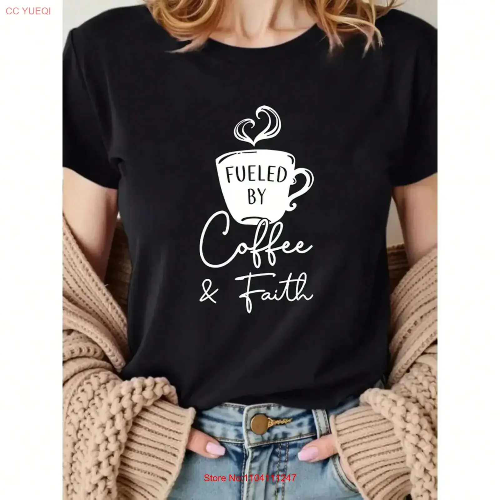 Women's coffee cup pattern T shirt casual soft round neck short sleeved vintage Washed Soft fashion Top For Everyday Wear
