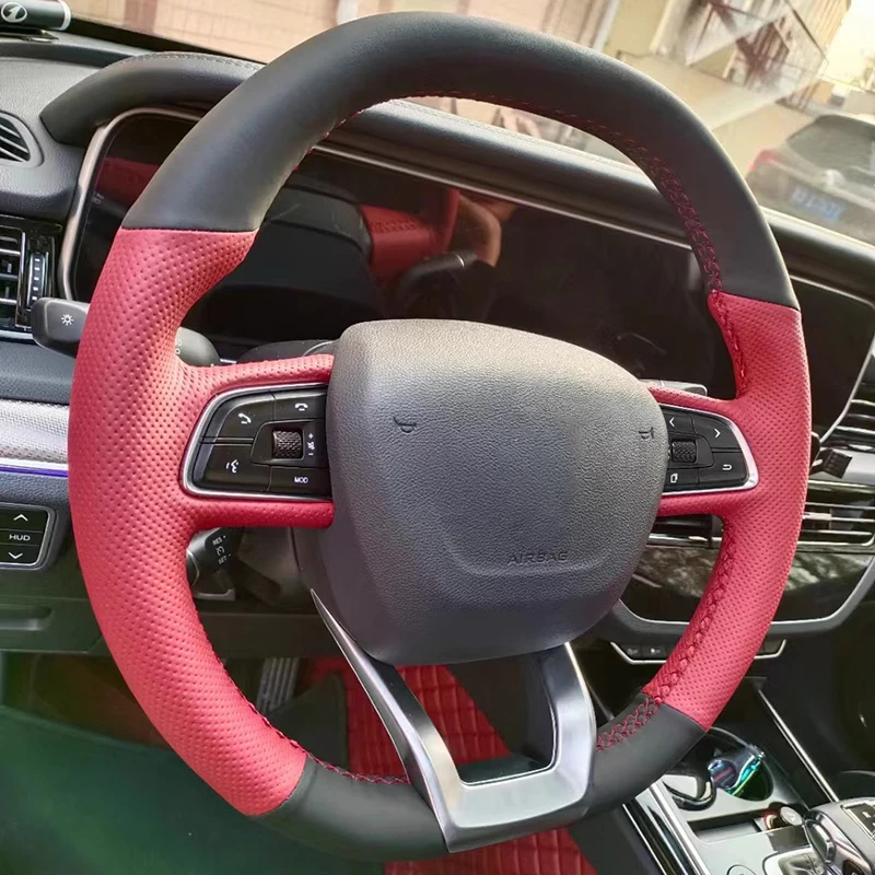 

For Hongqi H5 18-22 HS5 19-23 HS7 19-22 Car Steering Wheel Cover Manual Sewing Genuine Leather Protector Braid Accessories Parts