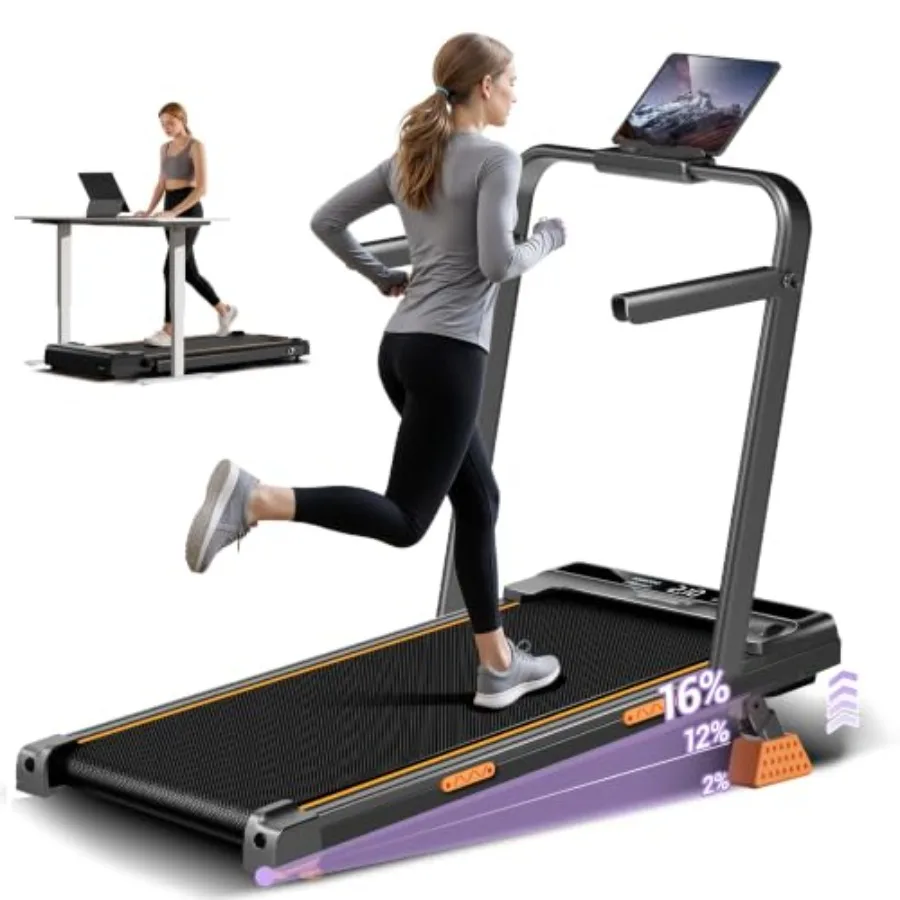 Walking Pad With 16 Incline, 4-In-1 Foldable Treadmill With Handles For Home Use, Steel Frame, Black, Space-Saving Design