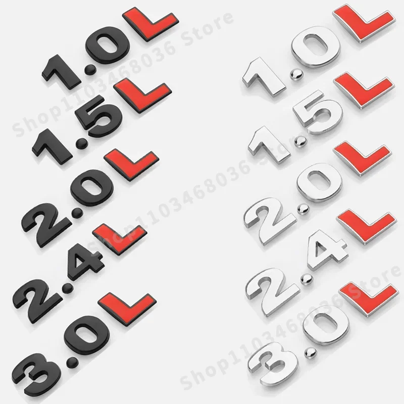 QA 3D Metal Car Rear Back Trunk 1.0L 1.2L 1.5L  2.0L 2.2L  3.0L 4.0L Dispacement Standard Decals Volume Logo Badge Emblem Sticke