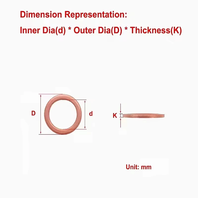 Copper Flat Washer DIN125 Pure Red Copper Sealing Gasket Plain Shim Washer Oil Seal Hardware Fastener M16 M18 M20 M22 M24- M60