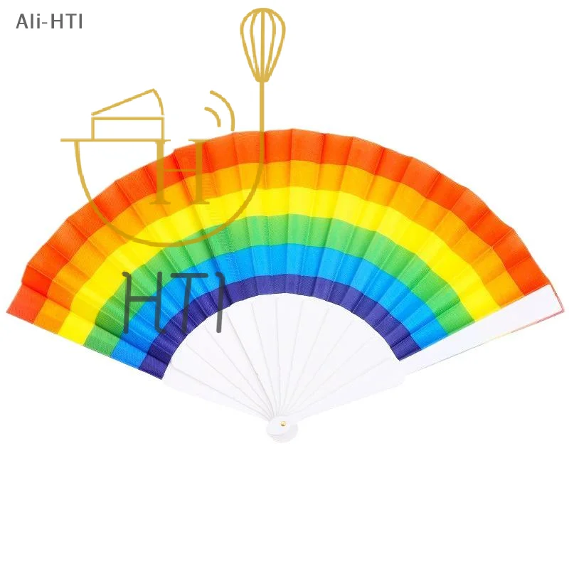 2Pcs Folding Fan For Dance Art Dancer Wedding Decor Gift Kid Festival Spanish Large Foldable Hand Fan Portable Rainbow Handheld
