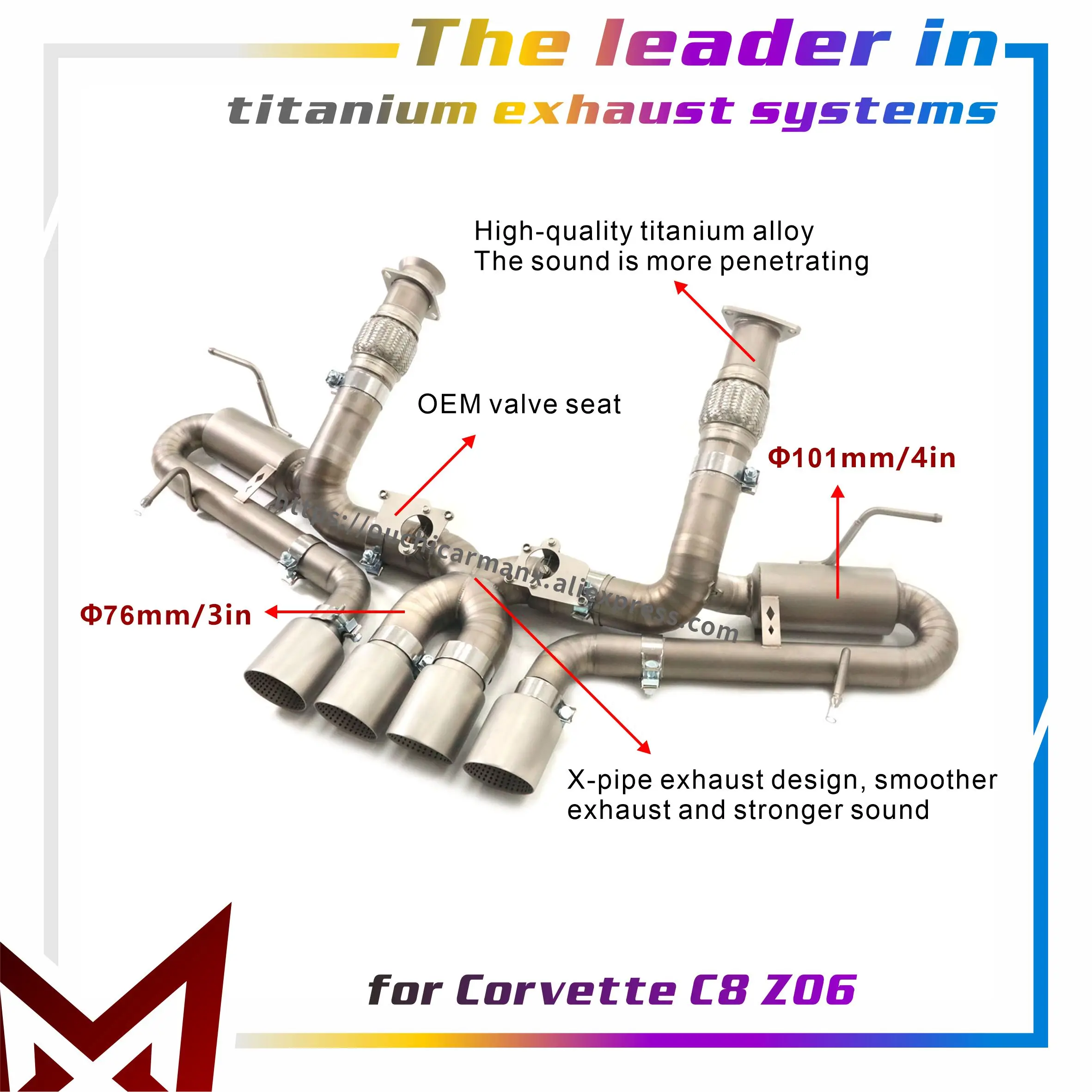 

MANX for Corvette C8 Z06 Catback Ti Exhaust car pipe exquisite Tips OEM Valves High performance Sandblasting