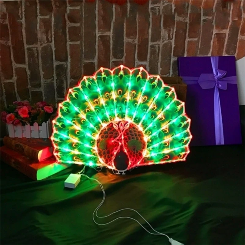 LED Peacock Sun Lights para decoração, plug-in, romântico, iluminação do feriado, varanda, Natal, sete cores