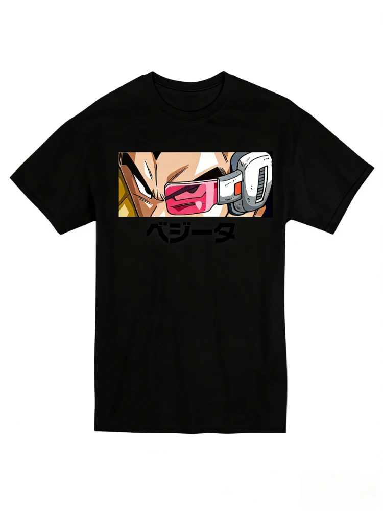 Bandai 2026 New Dragon Ball Z Vegeta Detector Eye Print High Quality Men's Short Sleeve Parent-Child Plus Size Loose Top T-Shirt
