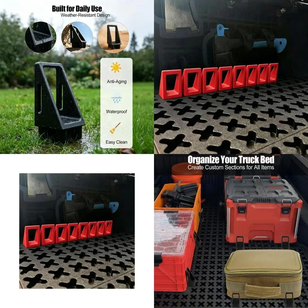 ABS Truck Bed Divider Set, 8 Piece Cargo Blocks for 2 Inch X Slot Pickup Gear  