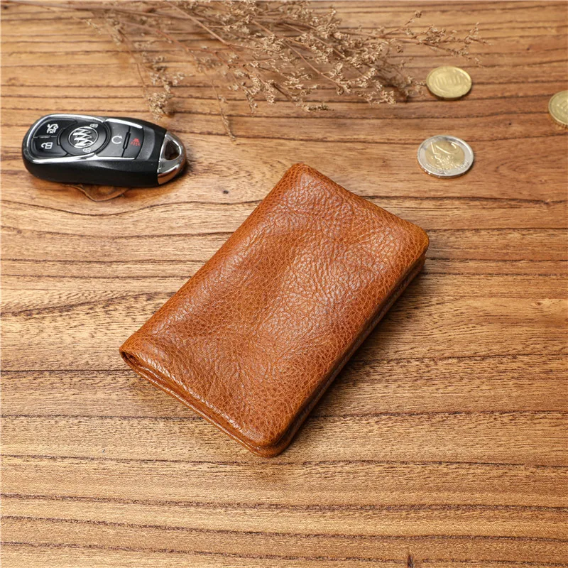 Genuine Leather Wallet For Men Women Vintage Cowhide Short Bifold Small Slim Men\'s Purse Card Holder With Zipper Coin Pocket Bag