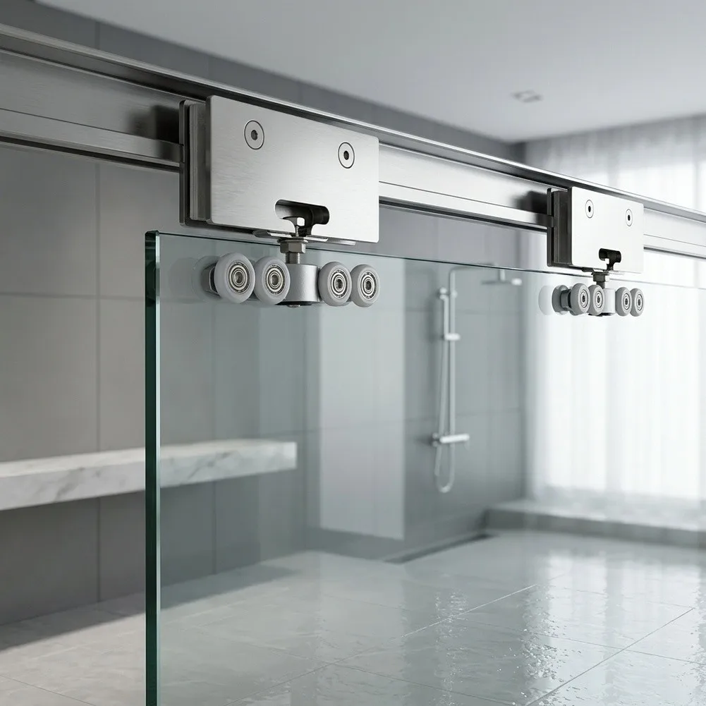 for frameless Glass Sliding Door Hanging Wheel Pair - Silver Cold Rolled Iron Silent Pulley with 23mm Shaft Diameter