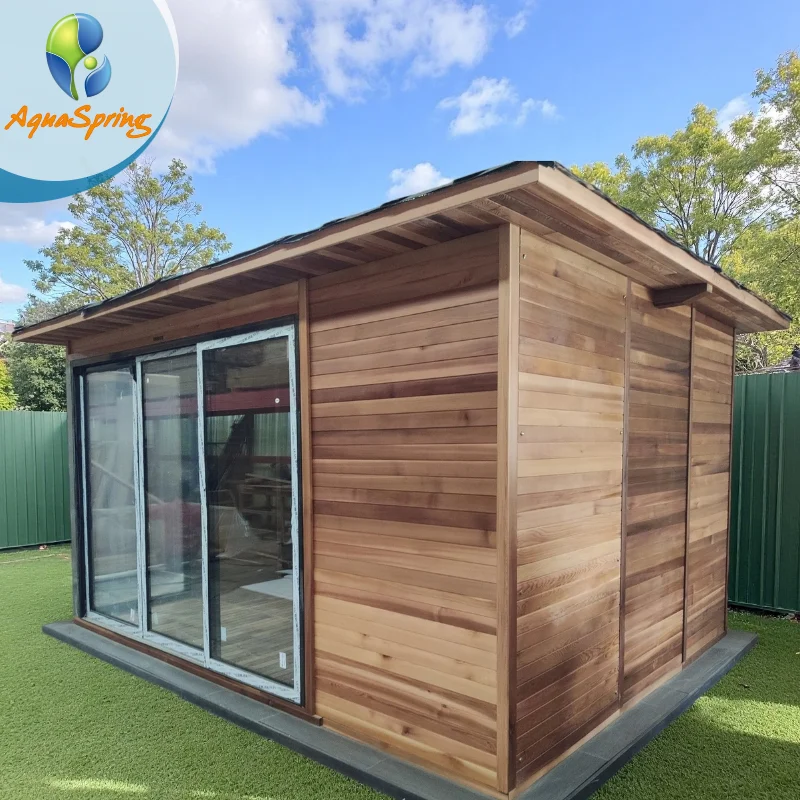 Outdoor SaunaCustom Built-in Lounge Chair Outdoor Traditional Sauna Room With Wet & Dry Room Solid Wood Sauna Cabin For Villa Ba