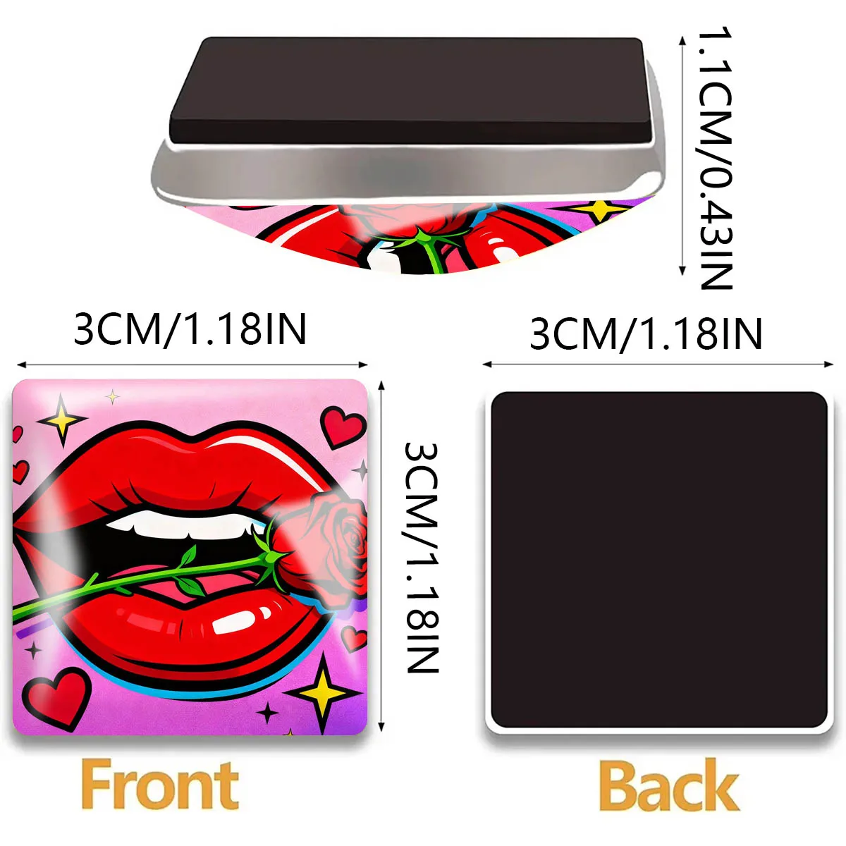 1PC 30MM Square Pop Art Style Lips Glass Refrigerator Sticker Pop Art Style Lips Home Decoration Birthday Gift Party Gift