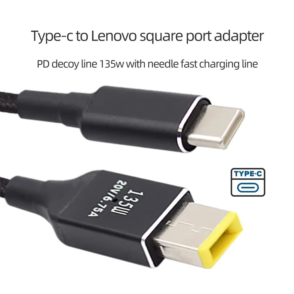 Прямоугольный зарядный кабель с разъемами USB Type-C и DC на 135*11,0 мм
