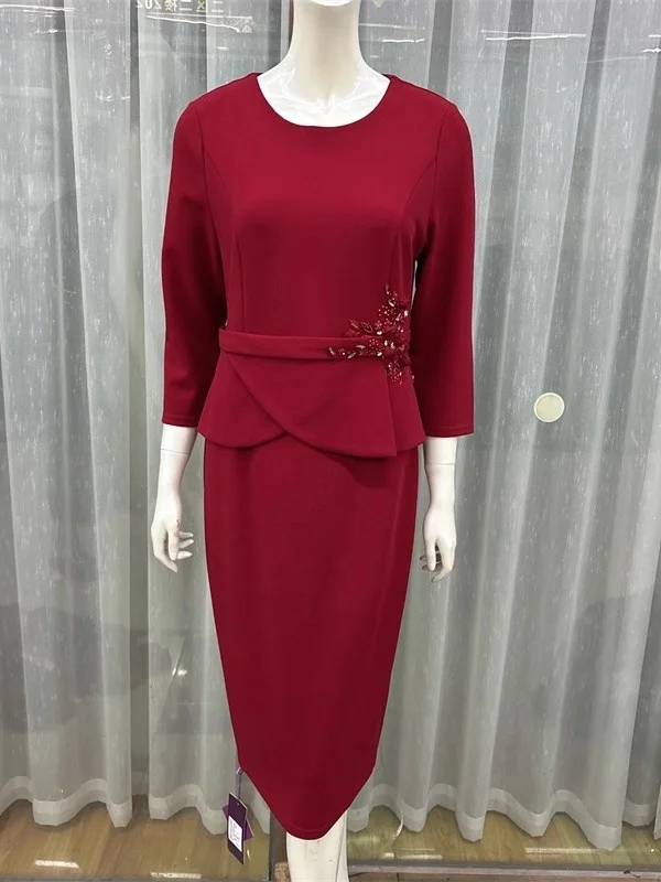 

Hanrted Celebration Red Wedding Dr Fake Two-Piece Gown Embellied with Beads for Women Mid-Length Skirt ort Sve