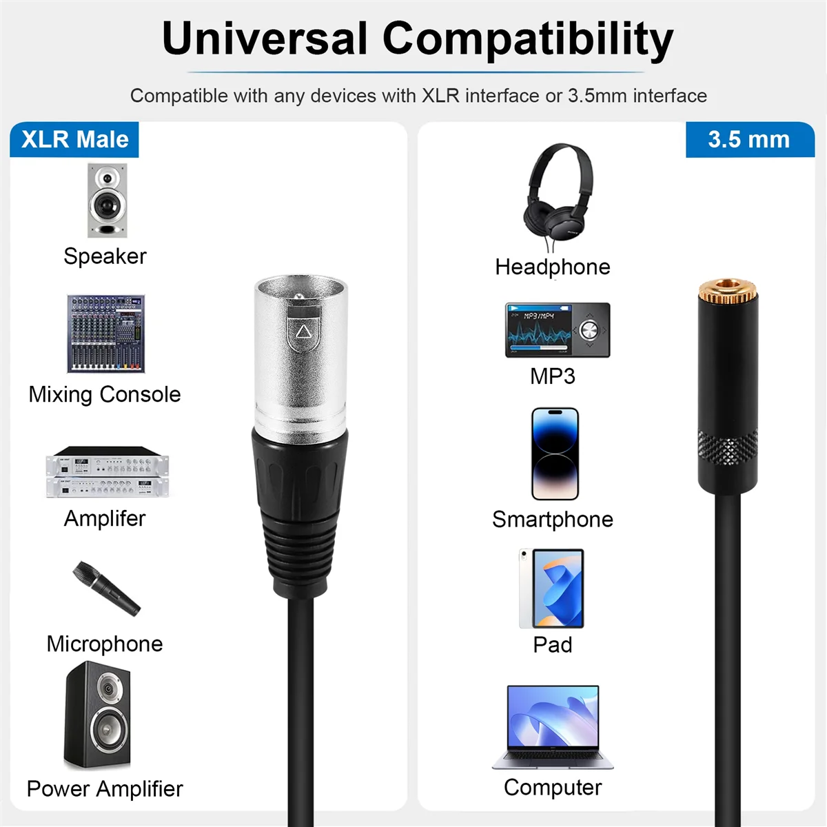 0. สายอะแดปเตอร์ไมโครโฟนสเตอริโอขั้วต่อสัญญาณเสียงตัวเมีย3ขา XLR ตัวผู้ถึง3.5มม.