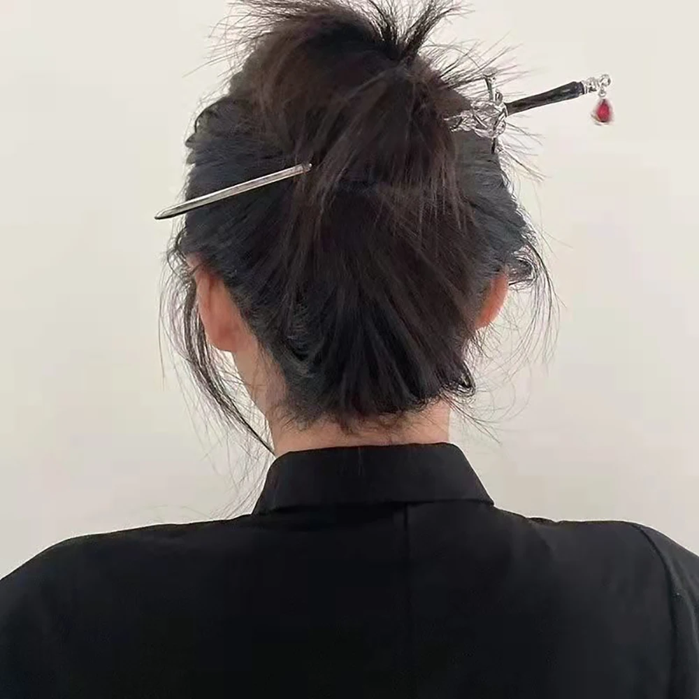 Punk Sword Hairpins Chinese Ruby Hair Stick Vintage Ponytail Pins DIY Hair Accessories for Women Halloween Birthday Gift view 4