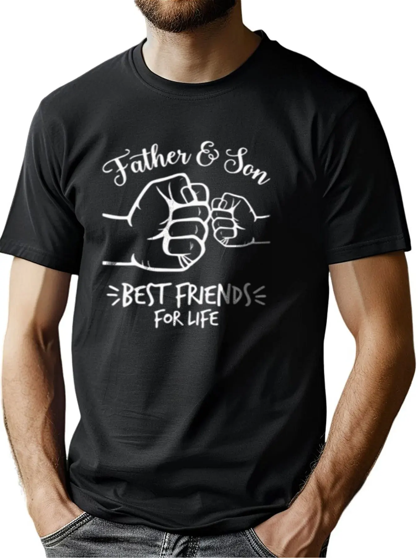 

Premium Cotton Crew Neck Tee With Father Son Best Friends Print Ultra Soft Machine Washable Thanksgiving Gift For Men​