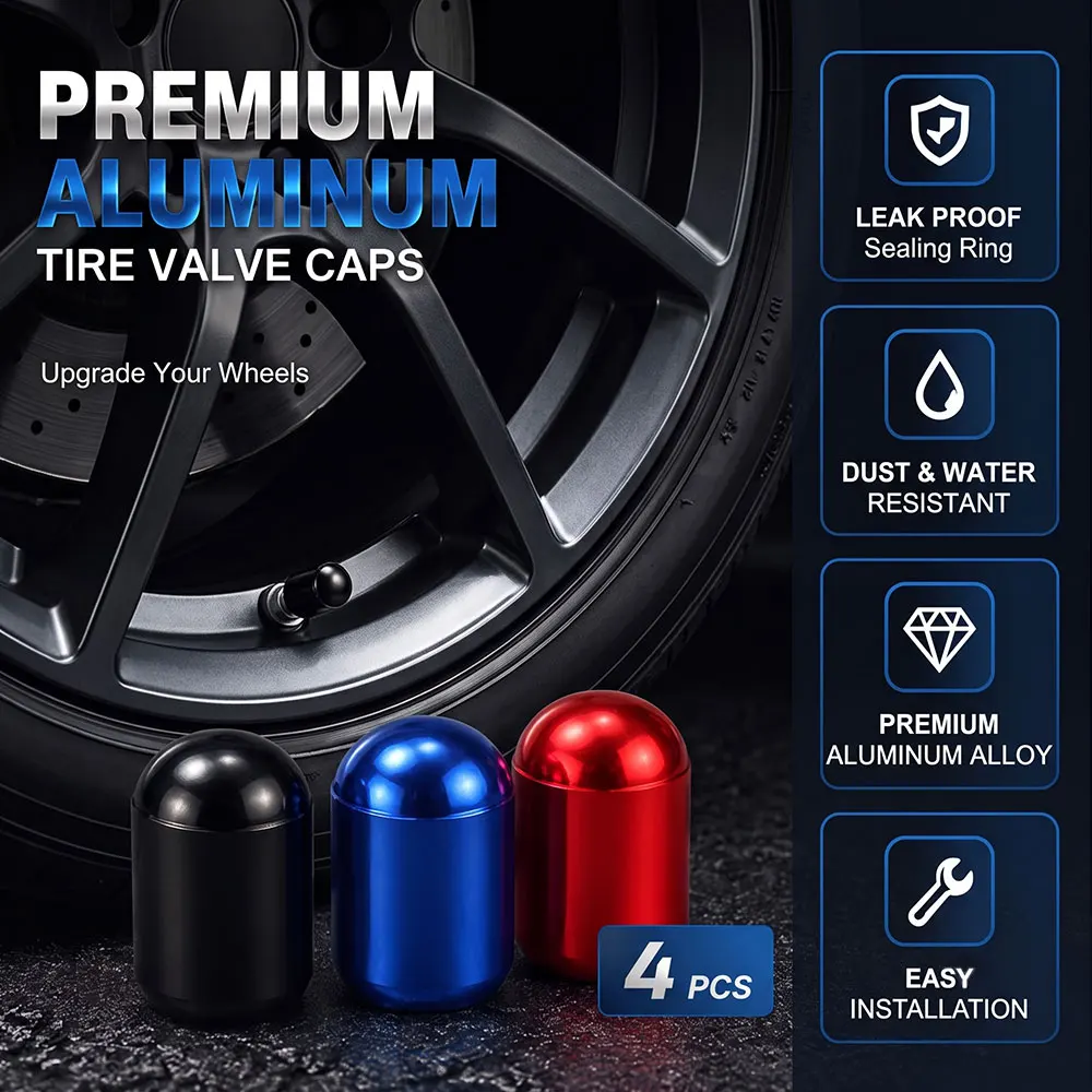 4Pcs Aluminum Alloy Car Tire Valve Caps Waterproof Dustproof Wheel Tyre Air Valve Stem Caps Auto Wheel Modification Accessories