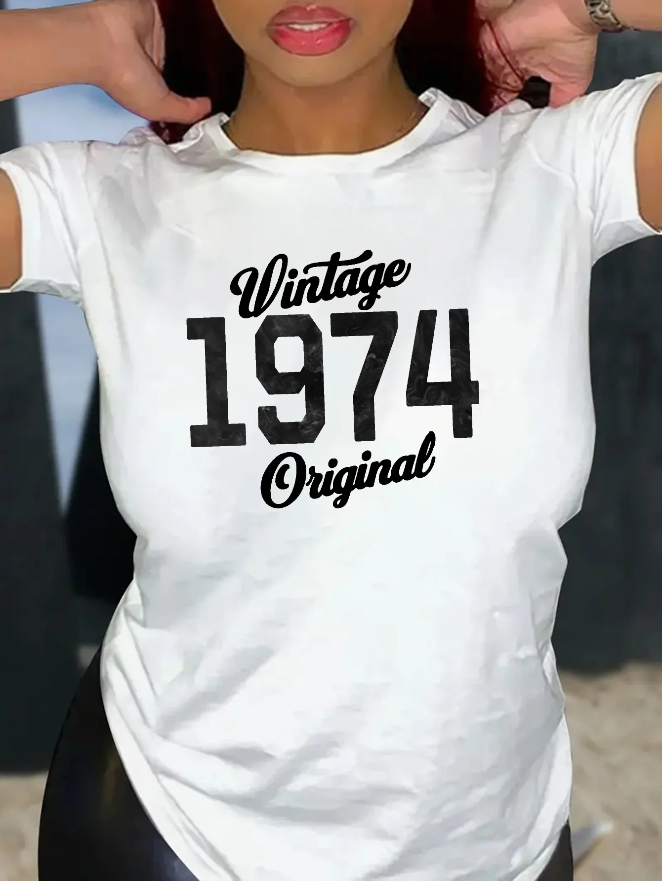 

Vintage 1974 Print Crew Neck T-Shirt, Casual Short Sleeve T-Shirt For Spring & Summer, Women's Clothing