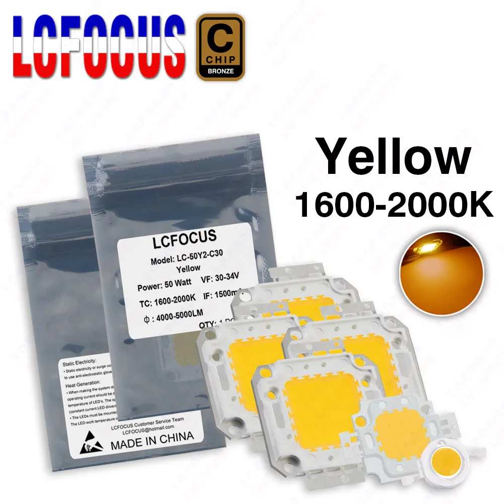 1W 3W 5W 10W 20W 30W 50W 100 W giallo 1 3 5 10 20 30 50 100 W Watt 1600-2000K LED COB Chip SMD fai da te lampada a luce Super luminosa lampadine