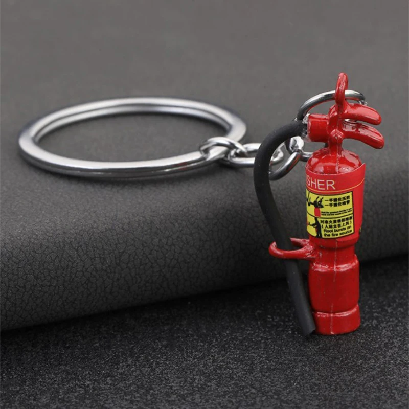 Fashion Red Fire Extinguishers Keychain Metal Simple Keyring Personality Car Key Chain Gifts New In 2023