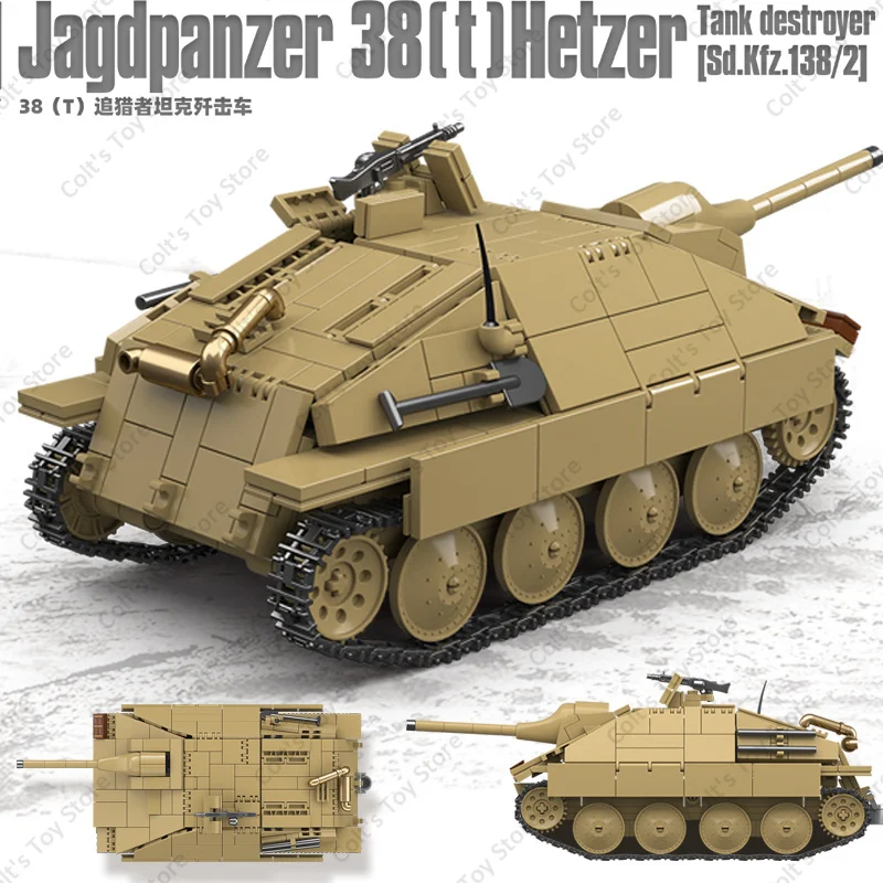NEUE WW2 Deutsch Militär Gepanzerte Kampf Fahrzeug Bausteine Jagdpanzer 38(t) Hetze Tank Zerstörer Modell Ziegel Spielzeug Junge geschenk