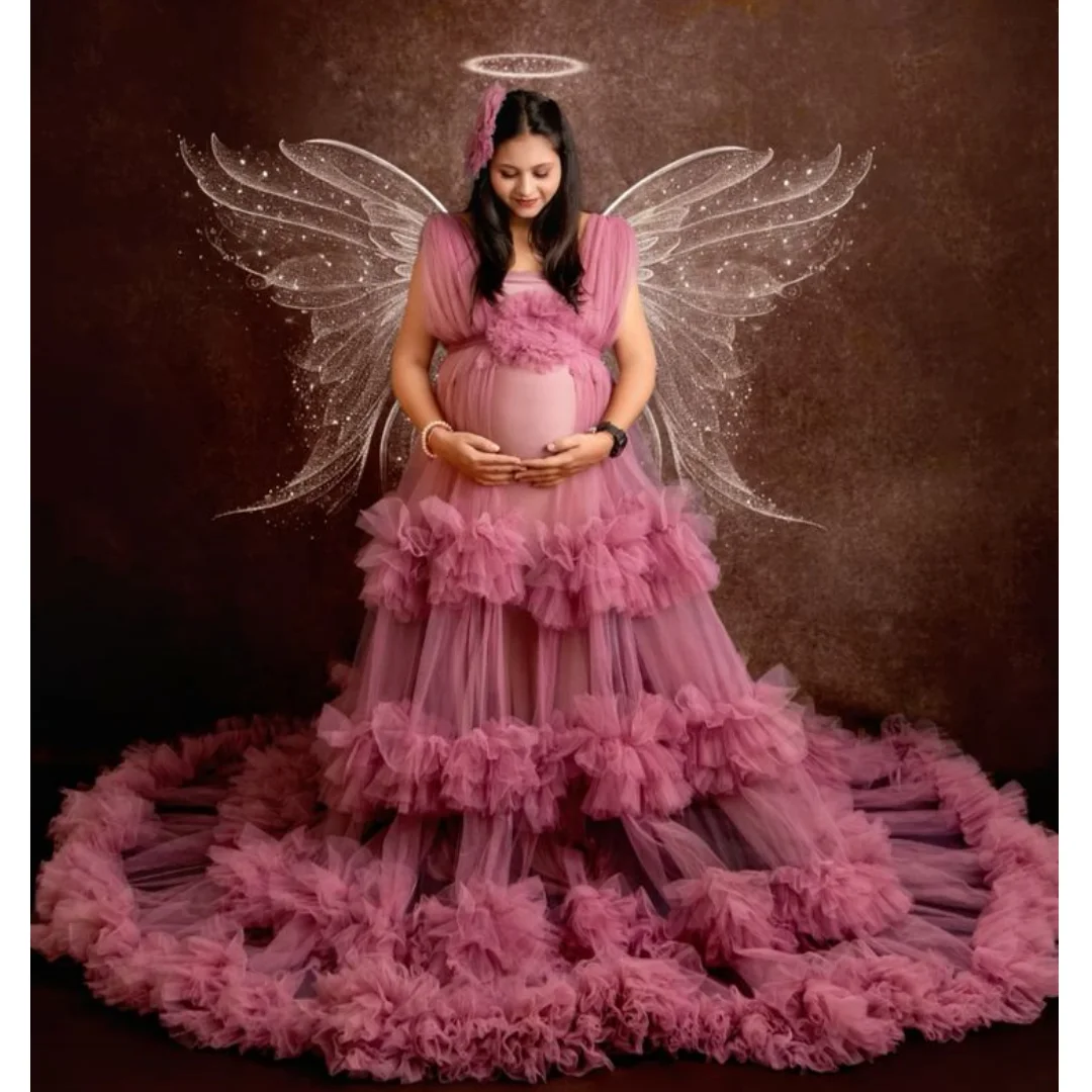 

Luxury Ruffles Prom Dresses Woman Maternity Dress with Lining Customized vestido de novia 2 Pcs Photography Props