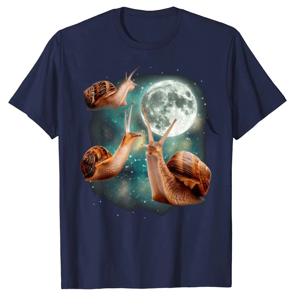 Lustiges T-Shirt mit drei Schnecken, die den Mond heulen, 100 % Baumwolle, für Herren und Damen, modisches, lässiges T-Shirt, lockeres, übergroßes Streetwear-T-Shirt – Detail 3
