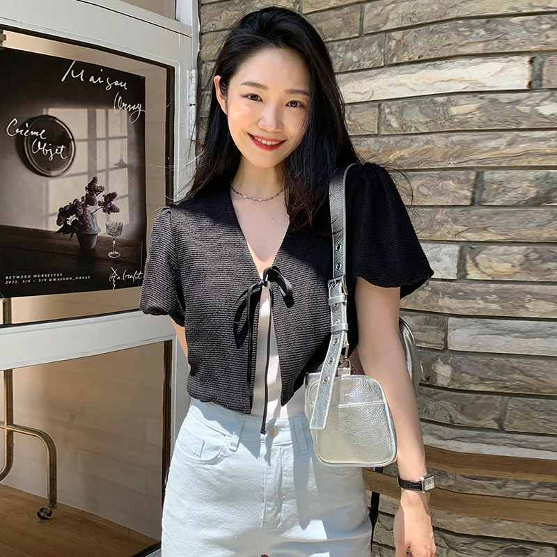 Cappotto estivo chic con bolle larghe Sve V-Ne Knot ort per donna Materiale di lana Thiened Faionable Ele