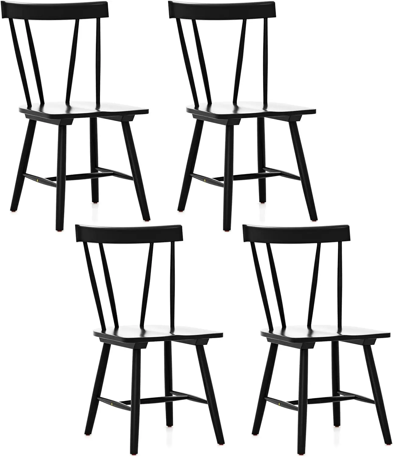 Set of 4 Windsor Chairs, Rubber Wood Dining Chairs with Spindle Back, Wide Seats, Anti-Slip Foot Pads, Max Load 330 Lbs, Armless