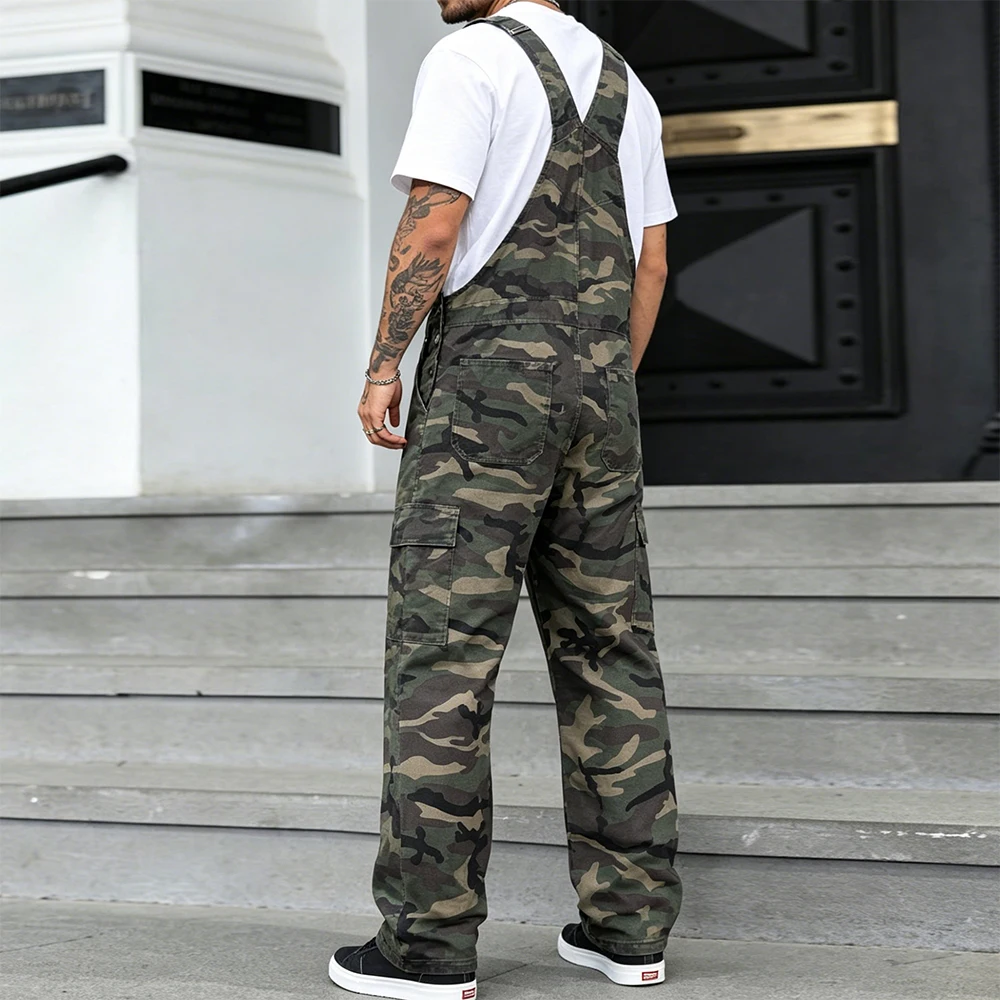 Men's Plus Size Camo Bib Overalls for Big and Tall Large Camouflage Print Denim Dungarees Casual Coveralls Suspenders Jumpsuits
