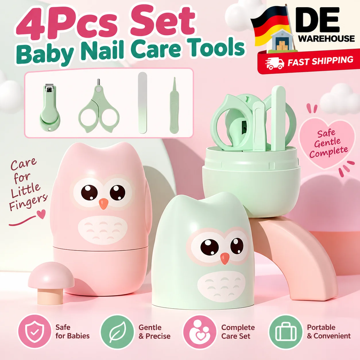 Set di 4 pezzi per la cura delle unghie del bambino: tagliaunghie per neonati, forbici per unghie sicure, kit per manicure, strumento per la cura delle unghie, tagliaunghie portatile anti-pizzicamento