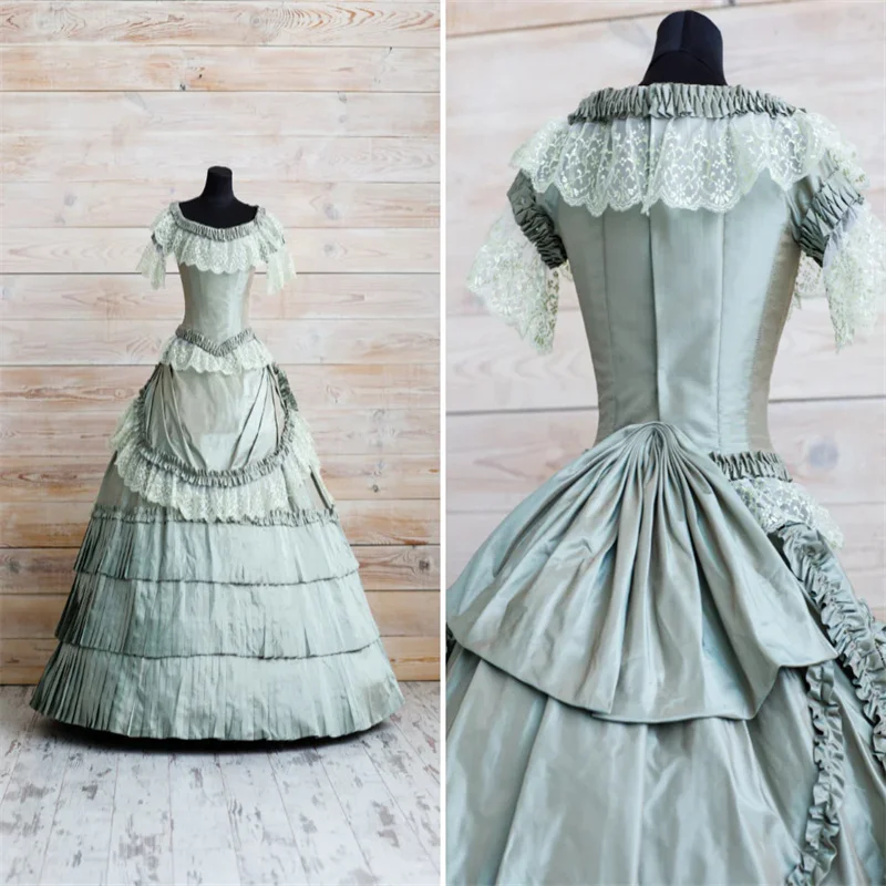Katherine Pierce Cosplay Costume  Medieval Victorian Rococo Bustle Dress Vampire Lace Ruffle Prom Ball Gown