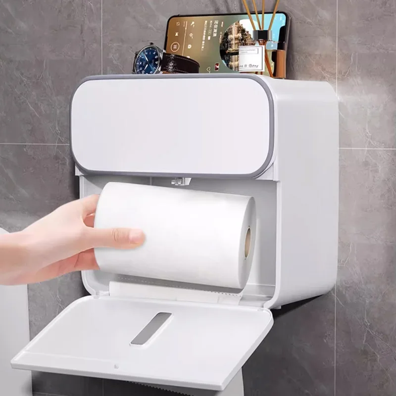 Toilet tissue holder without punching holes waterproof toilet paper box bathroom paper drawer wall mounted storage rack