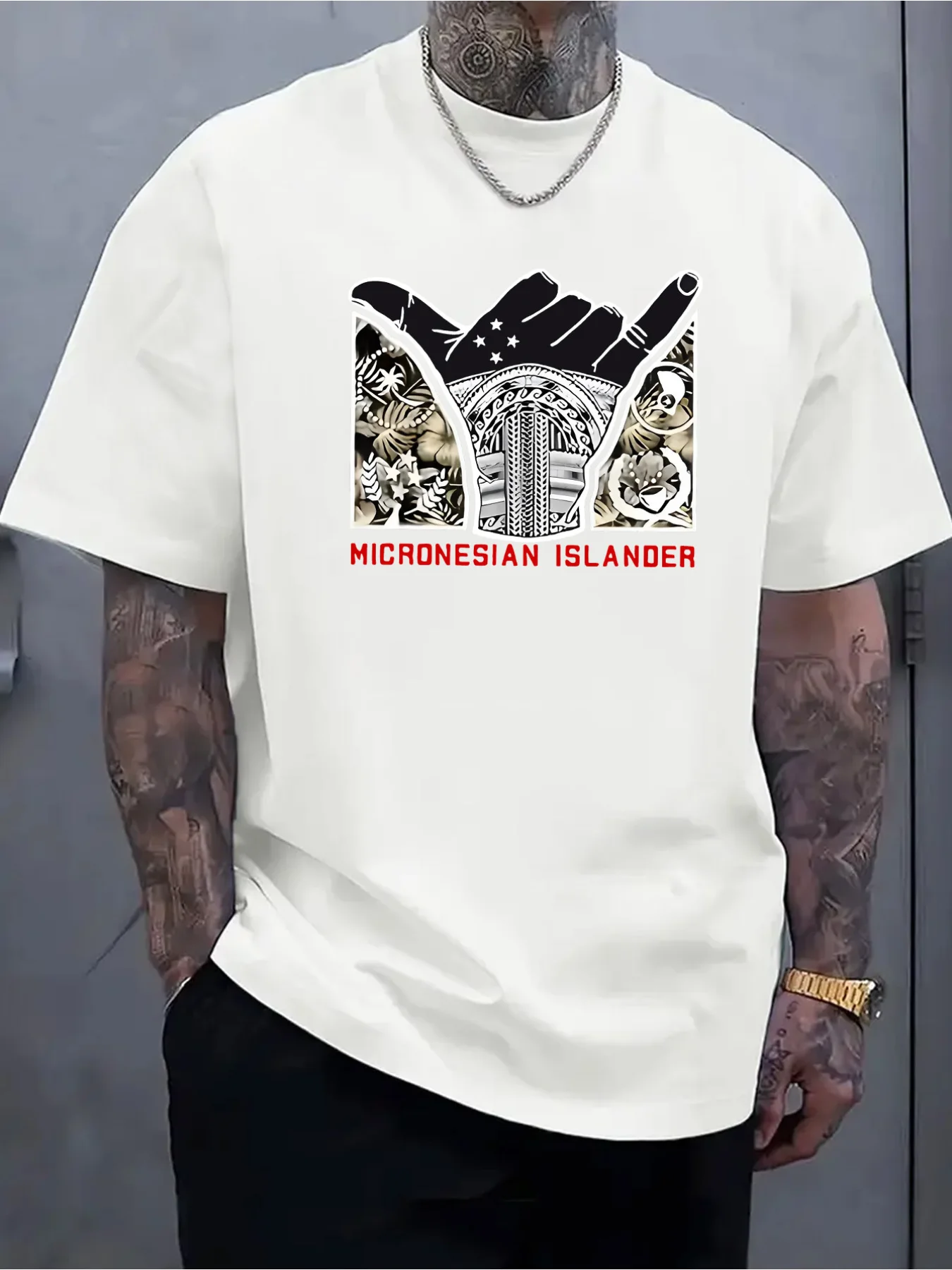 Plus Size-Summer New Men's Casual Ribbed Crew Neck T-Shirt | Ted Fabric, MICRONESIAN ISLANDER, Shaka Gesture, Island Style, Tren