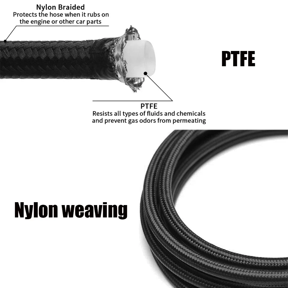 0-90DegreeOptional 52inch or 70inch Fuel Hose Pipeline - Upgrade 6AN Stainless Steel Braided Lines Transmission Cooler Hose Pipe