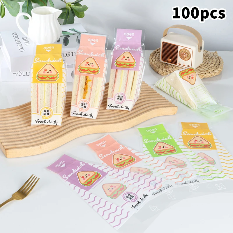 (BF06)100pc Of Sandwich Wrappers Bakery Special Disposable Easy To Tear Transparent Triangle Cake Baking Bread Packaging Bag