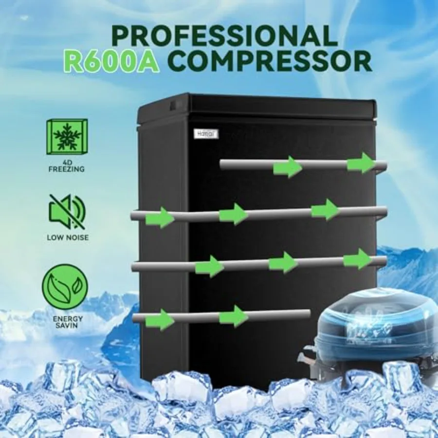 فريزر عميق صغير أسود 3.5 قدم مكعب، فريزر بباب علوي قائم بذاته مع ترموستات قابل للتعديل وسلة قابلة للإزالة مثالية لـ Gara