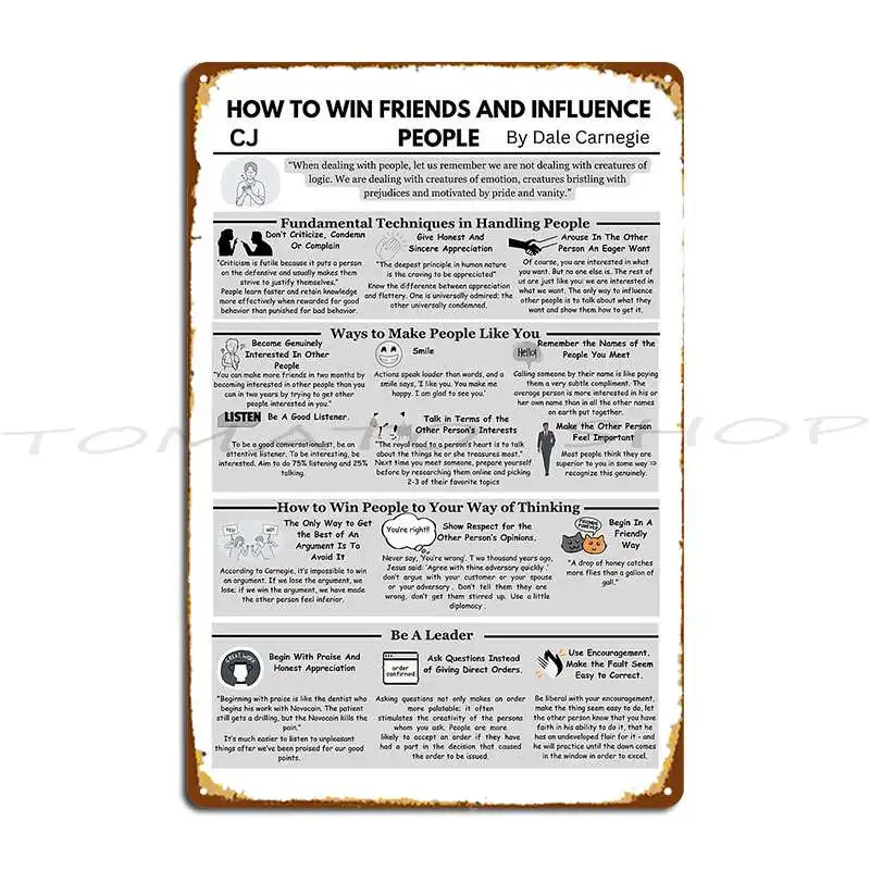 Visual Book How To Win Friends And Influence People Metal Sign Poster Wall Mural Garage Cinema Party Print Tin Sign Poster