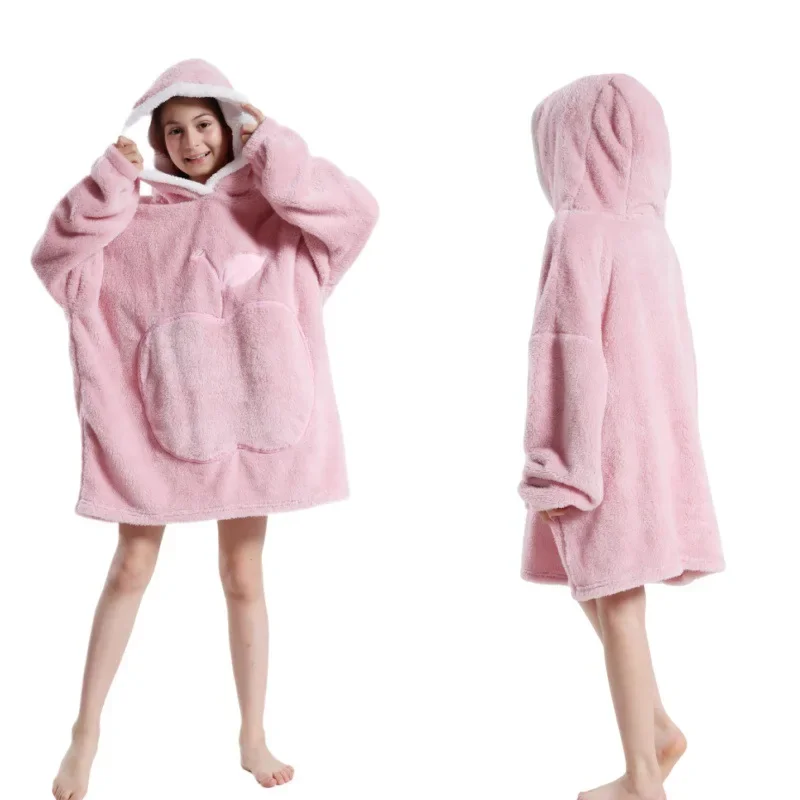 2024 inverno oversize indossabile coperta con cappuccio con cappuccio TV coperta maniche per bambini donne Super lungo Pullover felpe in pile