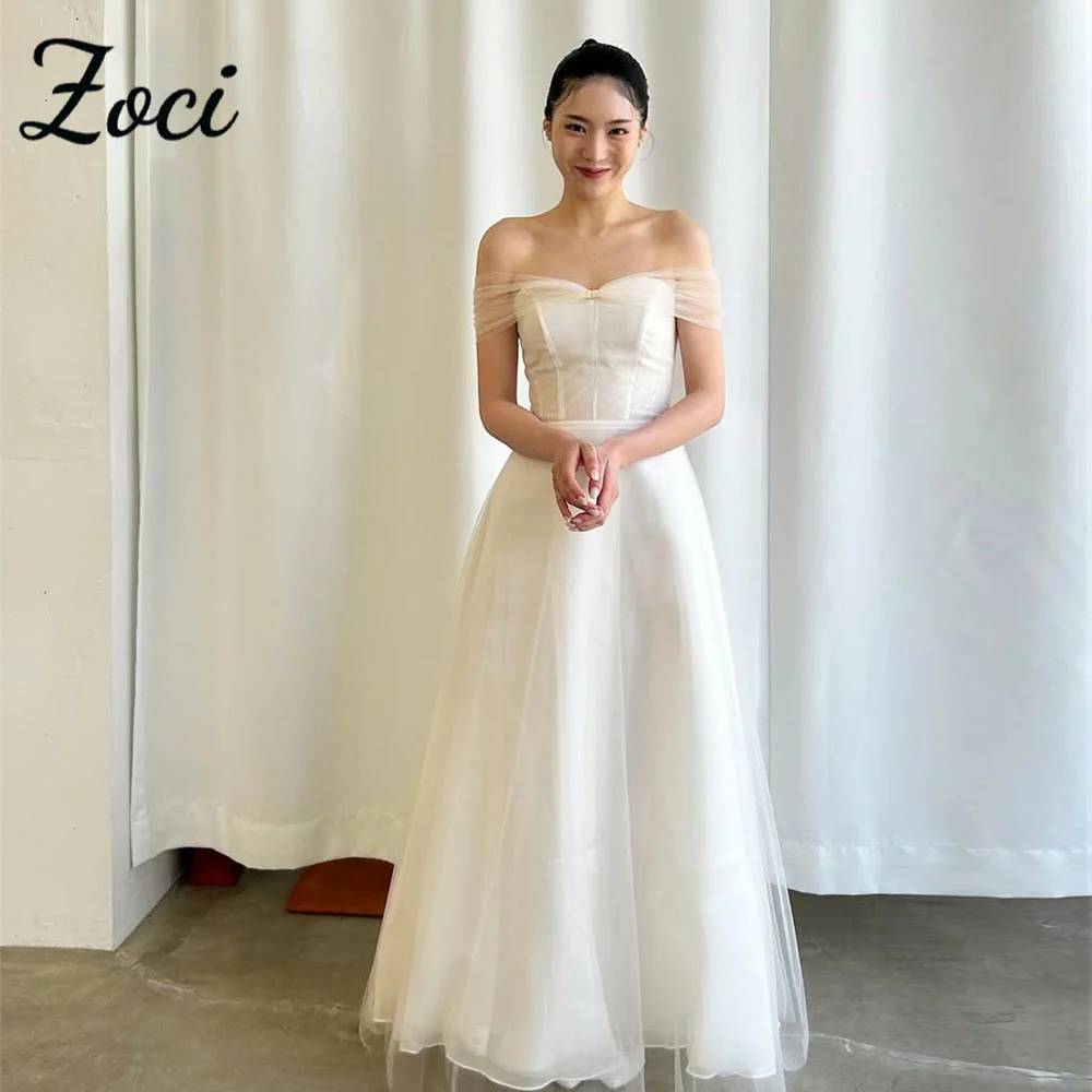 

Zoci Sweetheart Korea Wedding Dresses Halter Off Shoulder Photos Shoot Dress Customized Corset Women A Line Bride Reception Gown