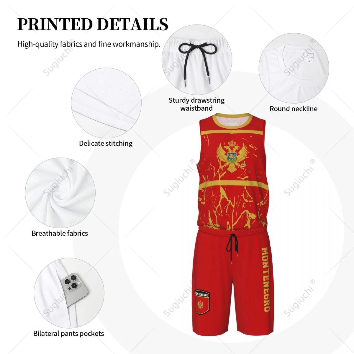 Team-up Montenegro Flag Grain Men Basketball Jersey Set Shirt & Pants Sleeveless Custom Name Nunber Exclusive