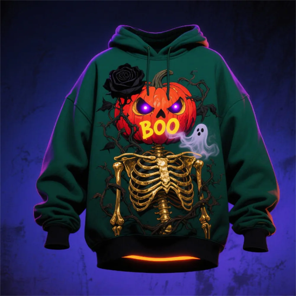 Halloween Terrifying Pumpkin Pattern Men's Hooded Sweatshirts Autumn Winter Long Sleeve 3D Printed Street Horror Hip Hop Hoodies