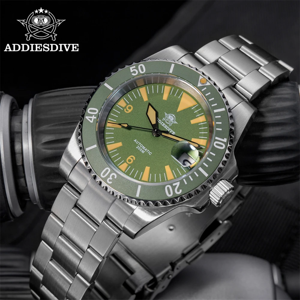 ADDIESDIVE Watch for Men 41mm Sapphire 20Bar Diving NH35 Automatic Ceramic Bezel C3 Luminous Wristwatch Green Diver Watch New