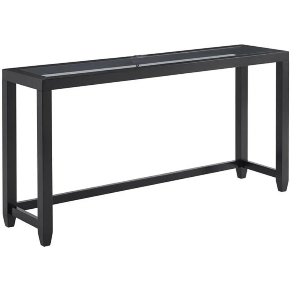 Cordero 72" Glass Top Black Console Bar Table and 3 Stools Set
